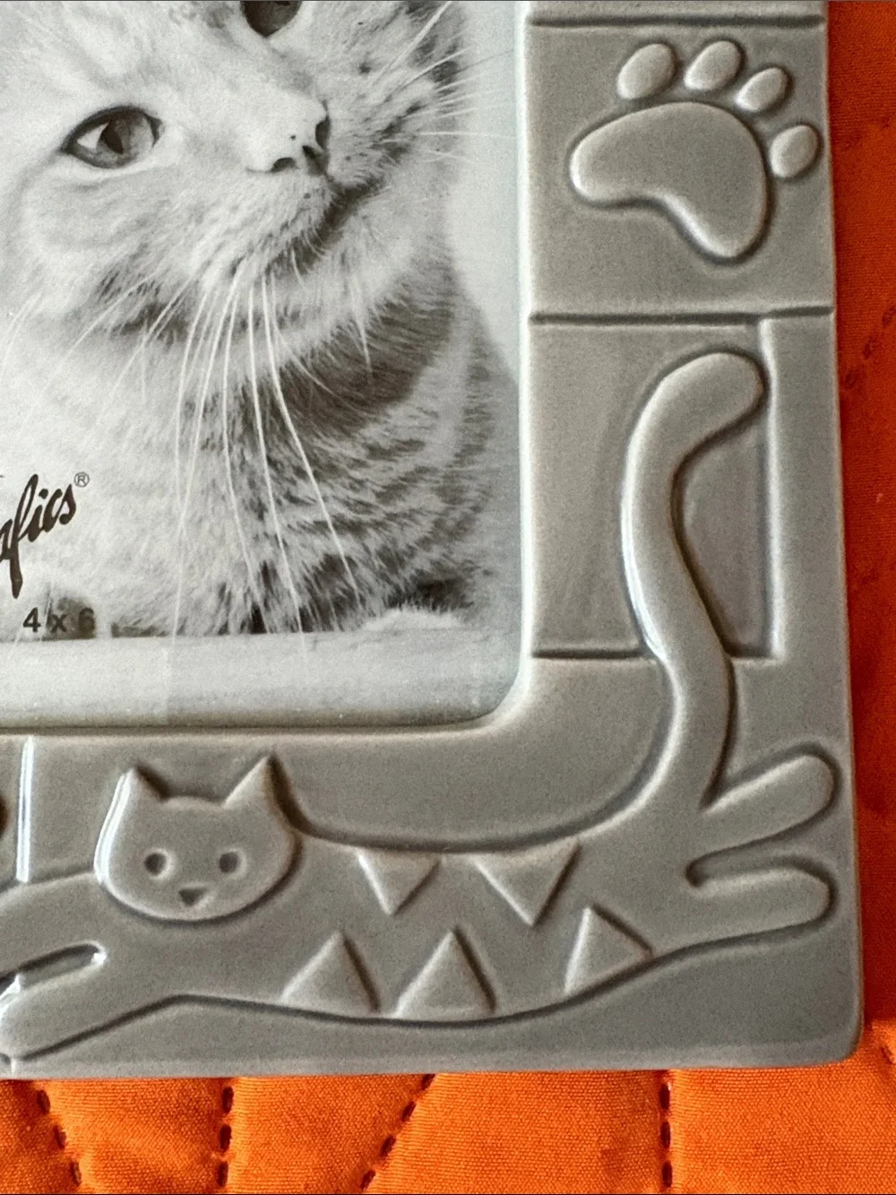 90’s Vintage Cat Kitten Play Art Ceramic Tile Frame